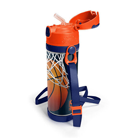 Coral High Kids Lacivert Turuncu Basketbol Desenli Pipetli Çelik Termos 500 ml 11927