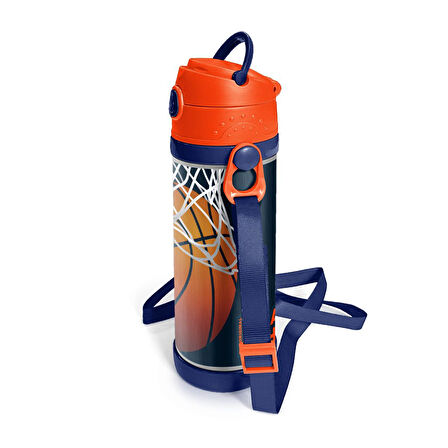 Coral High Kids Lacivert Turuncu Basketbol Desenli Pipetli Çelik Termos 500 ml 11927