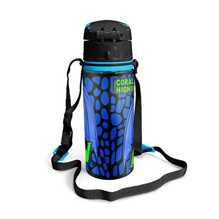 Coral High Kids Siyah Saks Ejderha Desenli Pipetli Alüminyum Matara 600 ml 11942