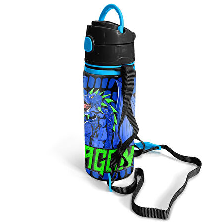 Coral High Kids Siyah Saks Ejderha Desenli Pipetli Alüminyum Matara 600 ml 11942