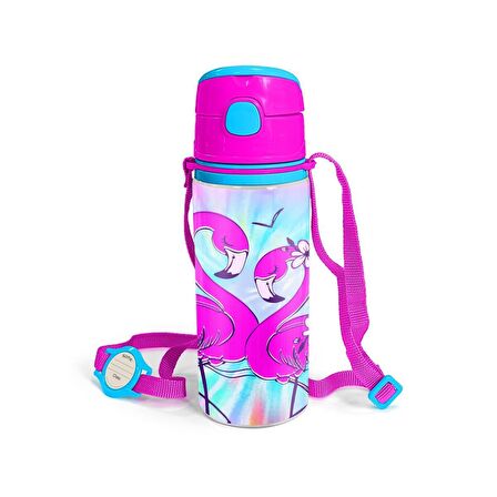 Coral High Kids Mavi Flamingo Desenli Pipetli Alüminyum Matara 600 ml 11947