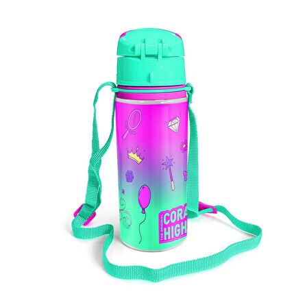 Coral High Kids Açık Pembe Mor Unicornlu Prenses Desenli Alüminyum Matara 600 ml 11952