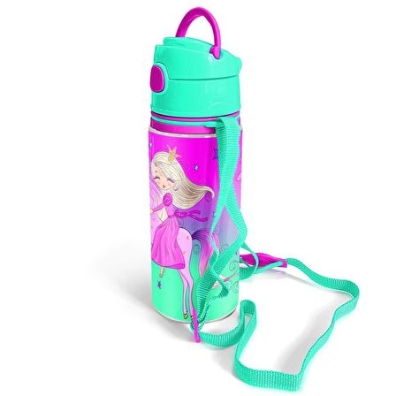 Coral High Kids Açık Pembe Mor Unicornlu Prenses Desenli Alüminyum Matara 600 ml 11952