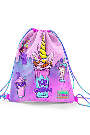 Coral High Kids Pembe Mor Milkshake Dondurma Desenli İpli Büzgülü Sırt Çantası 12644