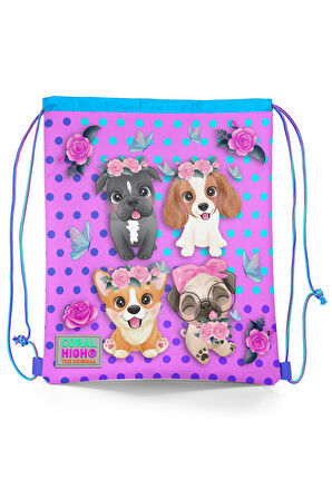 Coral High Kids Pembe Köpek Desenli İpli Büzgülü Sırt Çantası 12645