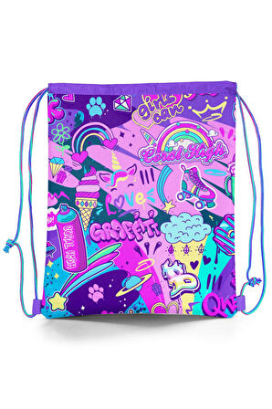 Coral High Kids Grafiti Desenli İpli Büzgülü Sırt Çantası 12648