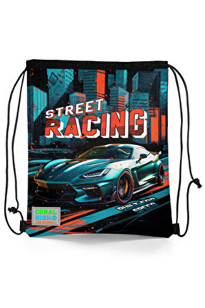 Coral High Kids Siyah Nefti Yarış Arabasıİpli Büzgülü Sırt Çantası 12650