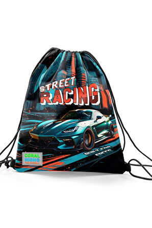 Coral High Kids Siyah Nefti Yarış Arabasıİpli Büzgülü Sırt Çantası 12650