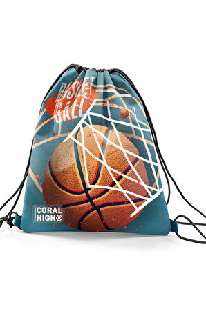 Coral High Kids Nefti Turuncu Basketbol Desenli İpli Büzgülü Sırt Çantası 12653