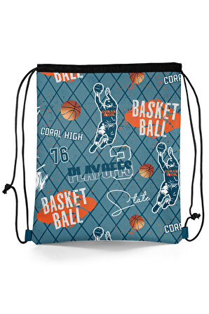 Coral High Kids Nefti Turuncu Basketbol Desenli İpli Büzgülü Sırt Çantası 12653