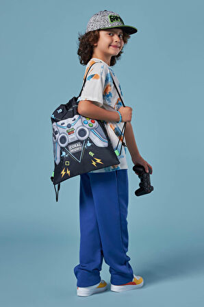 Coral High Kids Siyah Fosforlu Yeşil Gamer Desenli İpli Büzgülü Sırt Çantası 12655