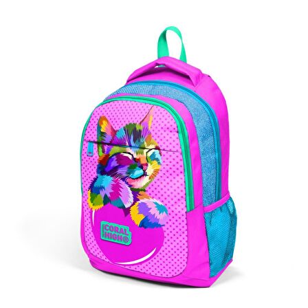 Coral High Kedi Desenli Büyük Boy Okul Sırt Çantası 14387