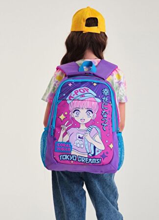 Coral High Mor Pembe Mavi K-Pop İlkokul ve Ortaokul Sırt Çantası Üç Bölmeli Kız Çocuk