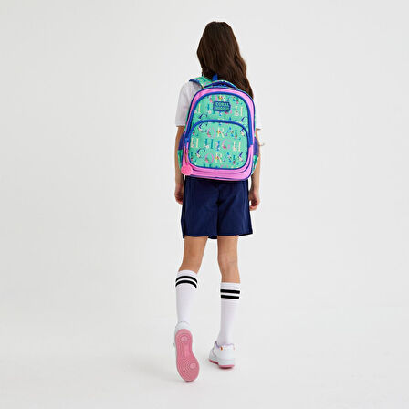 Coral High Kids Su Yeşili Açık Pembe Monogram Desenli Üç Bölmeli Okul Sırt Çantası 14410