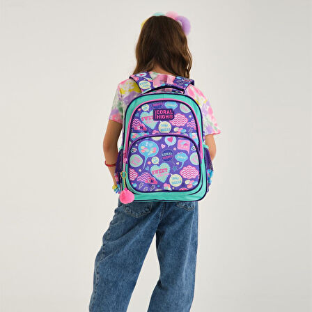 Coral High Kids SU Yeşili Mor Desenli Üç Bölmeli Okul Sırt Çantası 14413