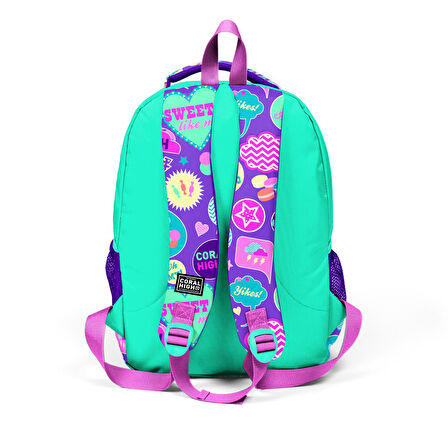 Coral High Kids SU Yeşili Mor Desenli Üç Bölmeli Okul Sırt Çantası 14413
