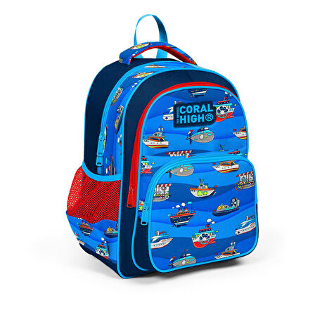 Coral High Kids Lacivert Mavi Gemi Desenli Üç Bölmeli Okul Sırt Çantası 14416