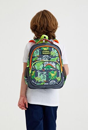Coral High Siyah Yeşil Dinazor İlkokul Okul Sırt Çantası - Erkek Çocuk