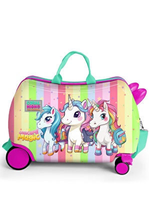 Coral High Kids Renkli Unicorn Desenli Otur-Çek Çocuk Valizi 16355
