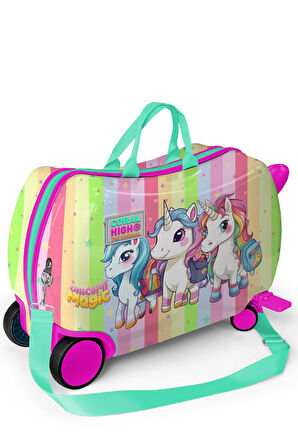 Coral High Kids Renkli Unicorn Desenli Otur-Çek Çocuk Valizi 16355
