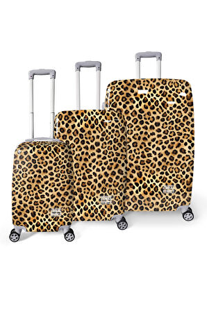 Coral High Kahverengi Leopar Desenli PC 3'lü Valiz Seti 16840