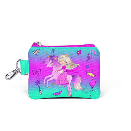 Coral High Kids Açık Pembe Mor Unicornlu Prenses Desenli Bozuk Para Çantası 21871