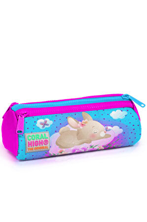 Coral High Kids Mavi Pembe Tavşan Desenli Üç Bölmeli Kalem Çantası 22036