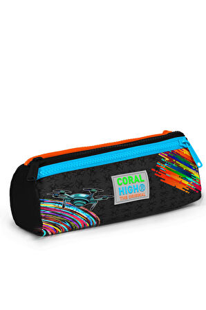 Coral High Kids Siyah Drone Pilot Desenli Üç Bölmeli Kalem Çantası 22096
