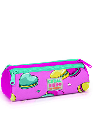 Coral High Kids Açık Pembe Makaron Desenli Üç Bölmeli Kalem Çantası 22301