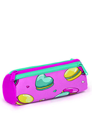 Coral High Kids Açık Pembe Makaron Desenli Üç Bölmeli Kalem Çantası 22301