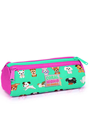 Coral High Kids Su Yeşili Köpek Desenli Üç Bölmeli Kalem Çantası 22306