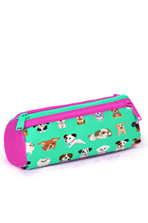 Coral High Kids Su Yeşili Köpek Desenli Üç Bölmeli Kalem Çantası 22306