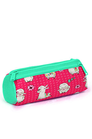 Coral High Kids Neon Mercan Su Yeşili Alpaka Desenli Üç Bölmeli Kalem Çantası 22308