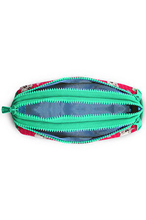 Coral High Kids Neon Mercan Su Yeşili Alpaka Desenli Üç Bölmeli Kalem Çantası 22308