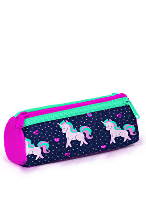 Coral High Kids Lacivert Pembe Unicorn Desenli Üç Bölmeli Kalem Çantası 22310
