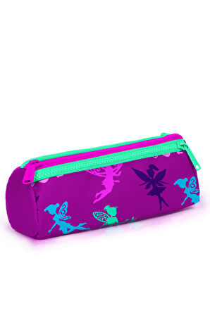 Coral High Kids Koyu Pembe Su Yeşili Peri Desenli Üç Bölmeli Kalem Çantası 22314