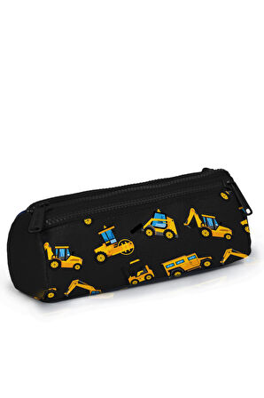 Coral High Kids Siyah Sarı İş Makinesi Desenli Üç Bölmeli Kalem Çantası 22328