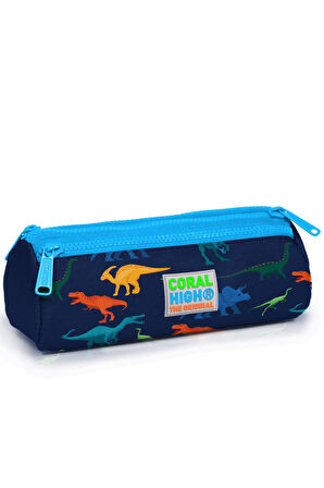 Coral High Kids Lacivert Mavi Dinazor Desenli Üç Bölmeli Kalem Çantası 22329