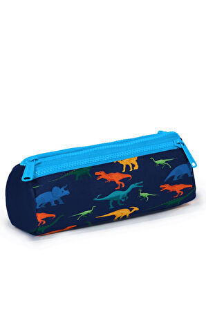 Coral High Kids Lacivert Mavi Dinazor Desenli Üç Bölmeli Kalem Çantası 22329