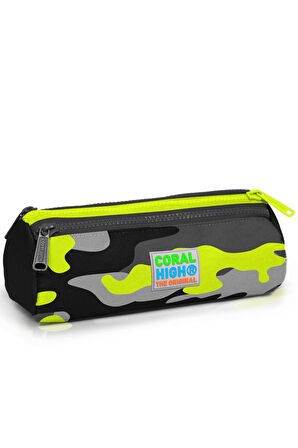 Coral High Kids Siyah Gri Kamuflaj Desenli Üç Bölmeli Kalem Çantası 22331