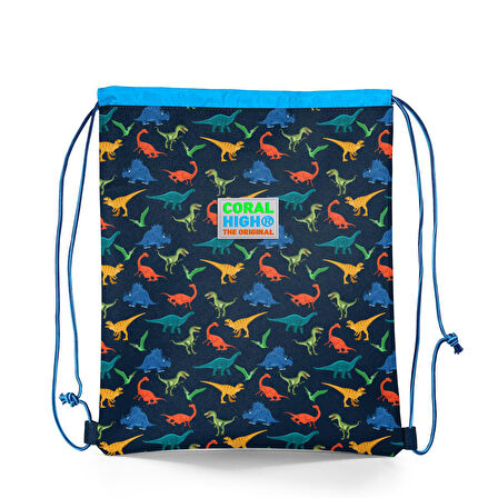Coral High Kids Lacivert Mavi Dinozor Desenli İpli Büzgülü Sırt Çantası 22452