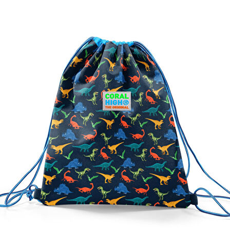 Coral High Kids Lacivert Mavi Dinozor Desenli İpli Büzgülü Sırt Çantası 22452