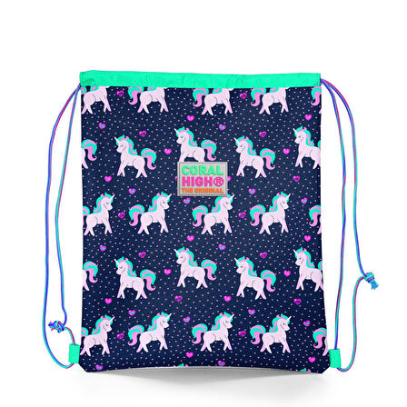 Coral High Kids Lacivert Pembe Unicorn Desenli İpli Büzgülü Sırt Çantası 22456