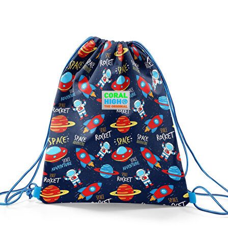 Coral High Kids Lacivert Mavi Uzay Desenli İpli Büzgülü Sırt Çantası 22457