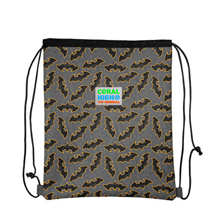 Coral High Kids Koyu Gri Hardal Yarasa Desenli İpli Büzgülü Sırt Çantası 22471