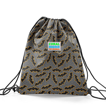 Coral High Kids Koyu Gri Hardal Yarasa Desenli İpli Büzgülü Sırt Çantası 22471
