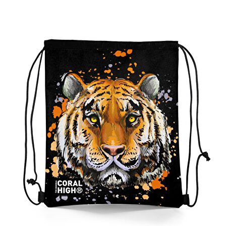 Coral High Kids Siyah Kaplan Desenli İpli Büzgülü Sırt Çantası 22487