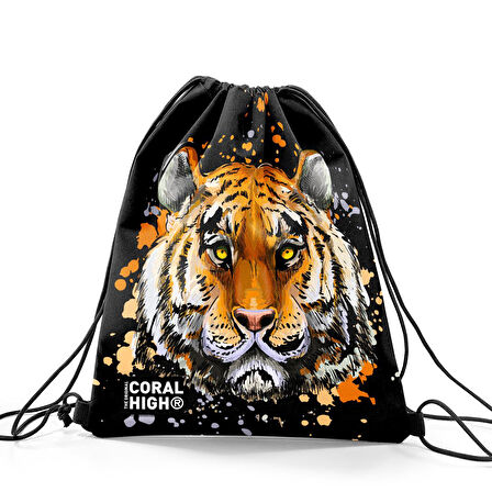 Coral High Kids Siyah Kaplan Desenli İpli Büzgülü Sırt Çantası 22487