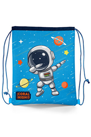 Coral High Kids Lacivert Mavi Astronot Desenli İpli Büzgülü Sırt Çantası 22690