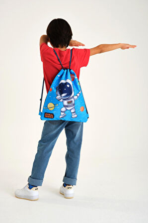 Coral High Kids Lacivert Mavi Astronot Desenli İpli Büzgülü Sırt Çantası 22690